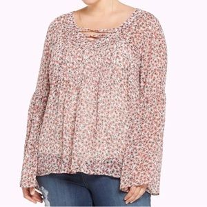 Floral Peasant Top with Bell Sleeves